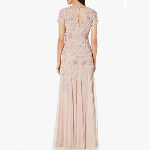 Adrianna Papell HAND BEADED SHORT SLEEVE FLORAL GODET GOWN IN BLUSH Size 18W - Picture 5 of 16